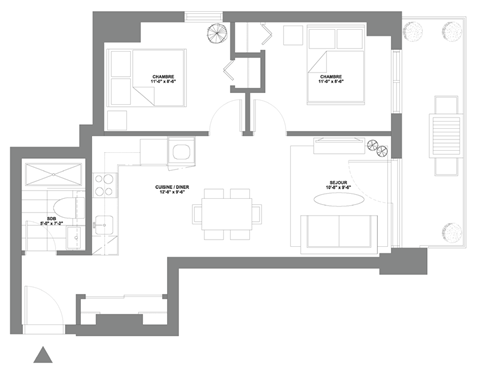 a floor plan of a house with a bedroom and a living room